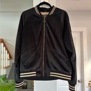 Straight to Hell - Unisex Black Velvet Bomber Jacket - Size Large